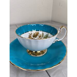 aynsley england turquoise footed cup and saucer